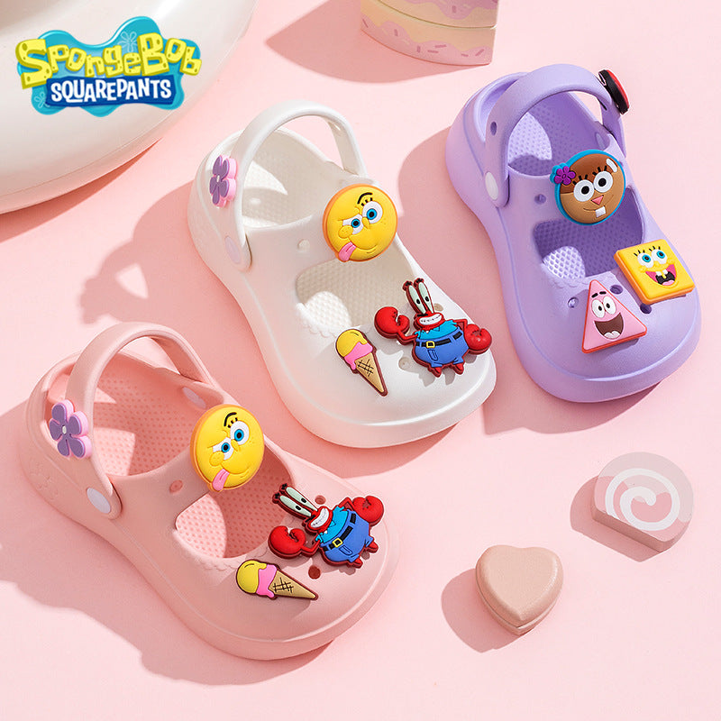 Spongebob squarepants new family kids clogs - thick sole, height increasing, outdoor wear, summer anti-slip, anti-odor beach sandals and slippers