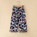 Girls' rayon summer lightweight pajama pants - cartoon print, loose fit, breathable, can be worn outdoors, cropped length