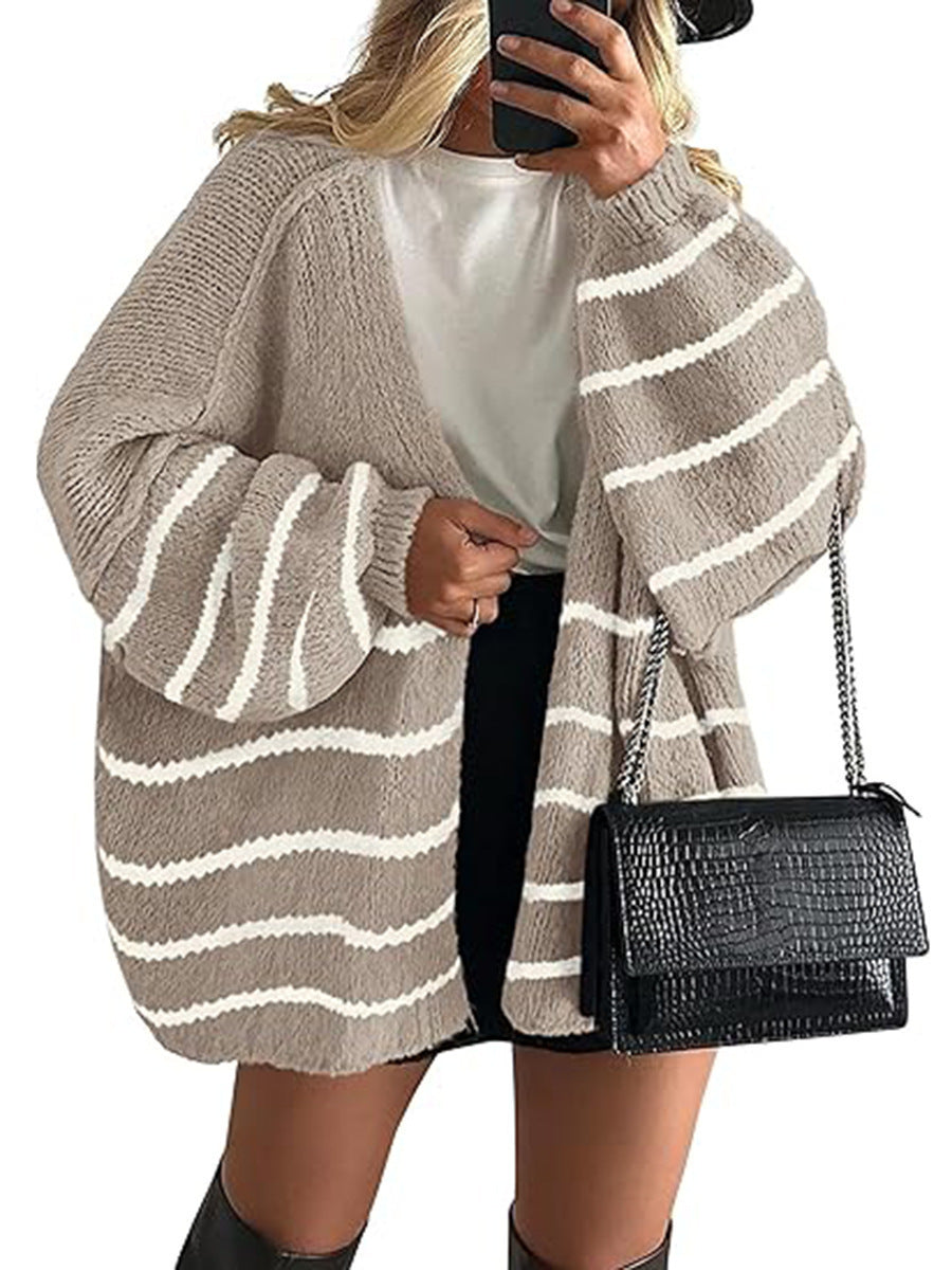2025 fall/winter new european and american cross-border commute women's knitted top, european and american casual sweater cardigan, loose fit open front