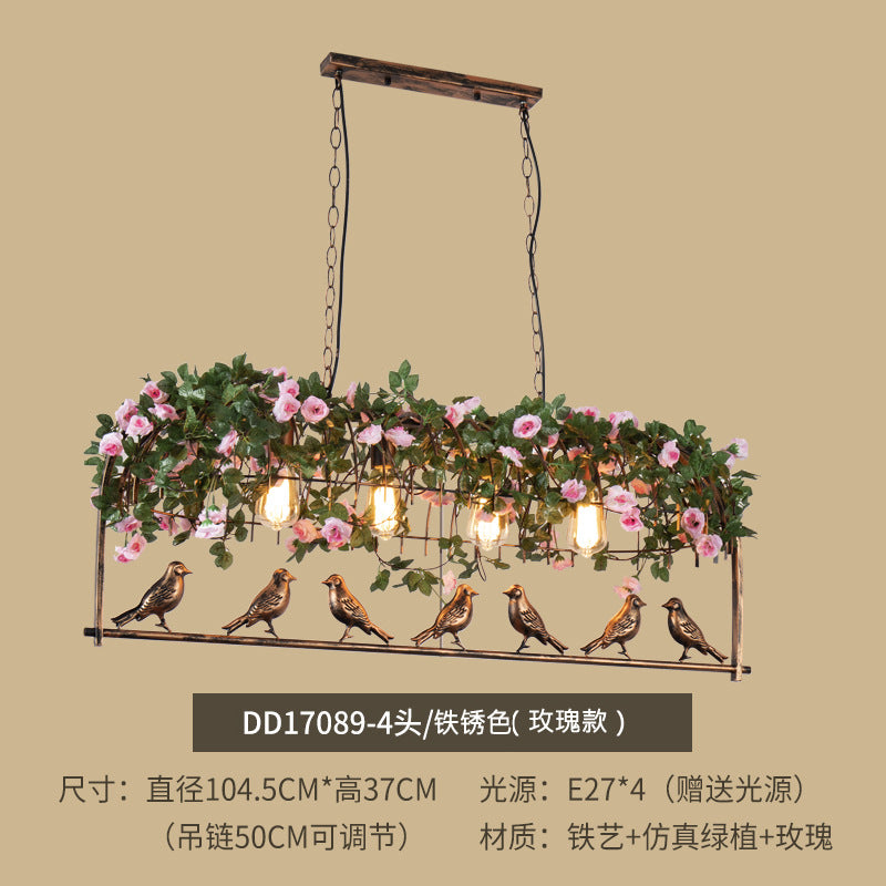 American industrial wind wrought iron bar counter plant bird cage chandelier creative personality art retro restaurant lamp green plant light