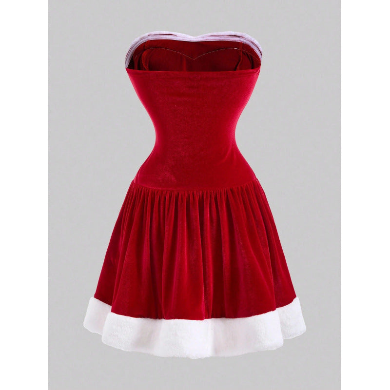 Women's mini dress, hat not included, gold velvet fabric, valentine's day fashion party wear