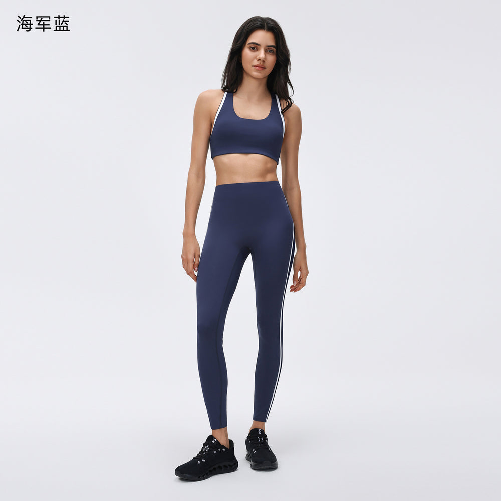 Contrast color yoga suit women's bubble wrap anti-sagging fitness bra high waist peach hip nine-point sports pants two-piece set