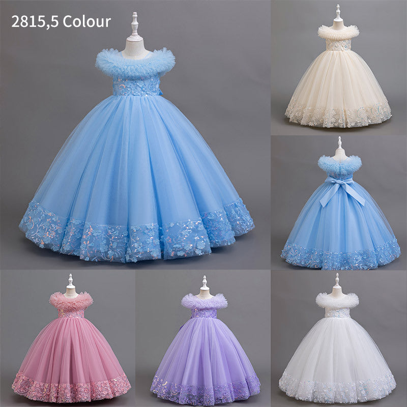 hot-selling girl's dress, flower girl wedding dress, ready-made mesh sequined children's piano performance dress, catwalk clothing