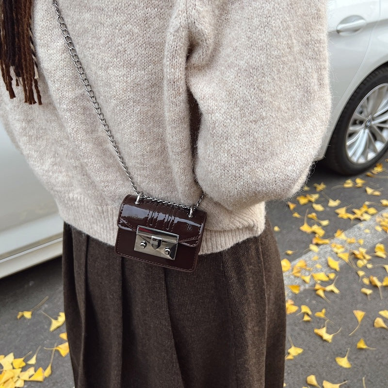 New European and American lychee pattern mini lock small square bag parent-child chain messenger bag super small change bag tide