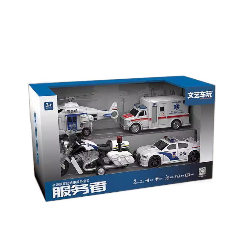 Fire truck ambulance kids' car motorcycle police car toy airplane rescue set - new cross-border gift for boys