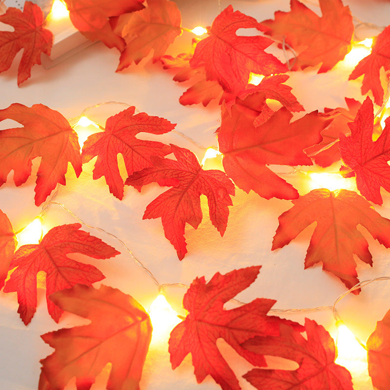 Cross-border LED light string Halloween maple leaf light string simulation leaf string light courtyard holiday decoration battery box lanterns