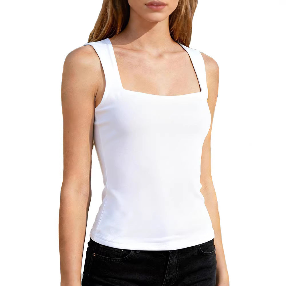 new european and american  summer women's square neck sleeveless tank top t-shirt - comfortable, casual, and minimalist women's top