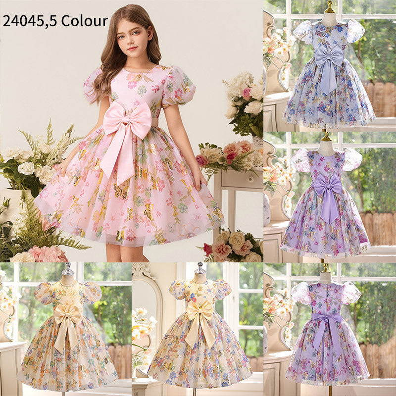European and american style girls' chic butterfly princess dress - kids' puff sleeve sweet floral sundress for little girls