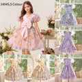 European and american style girls' chic butterfly princess dress - kids' puff sleeve sweet floral sundress for little girls