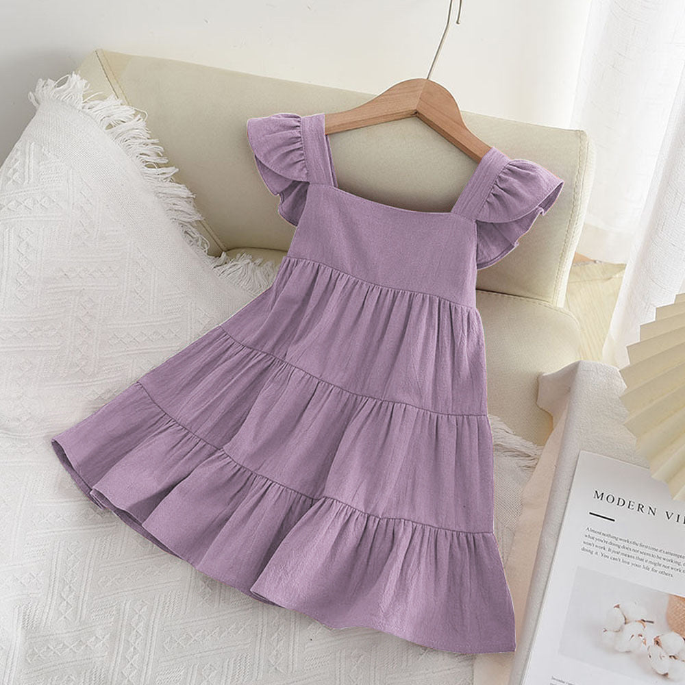 Trendy korean & japanese summer dresses: runaway princess sundresses, new solid color tiered dresses for baby girls