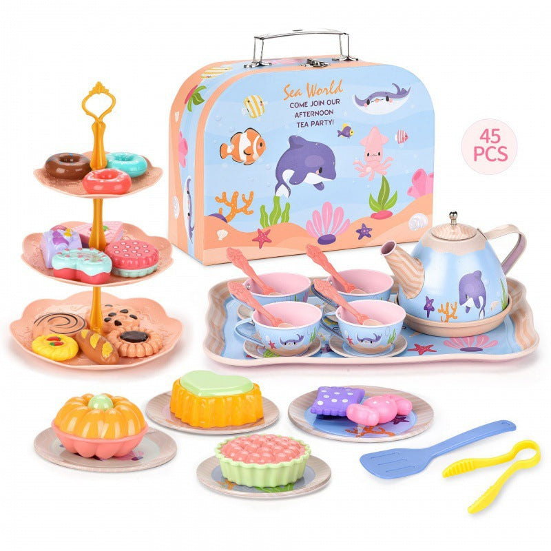 Cross-border export girl play house afternoon tea tea set simulation dessert cake coffee coffee break portable gift box