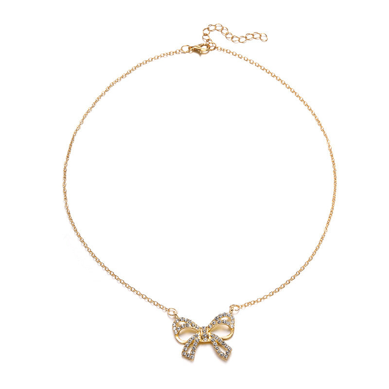 necklace wholesale new jewelry diamond-encrusted alloy pendant niche high-end accessible luxury bow necklace accessories