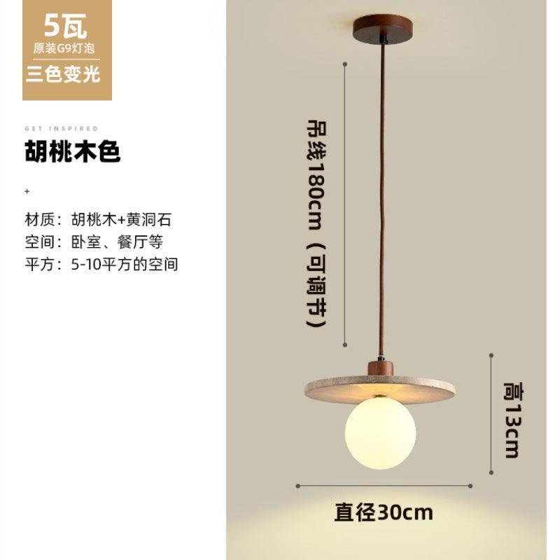 Yellow travertine bedroom bedside chandelier Japanese wabi-sabi retro walnut living room background wall bar hanging line lamp