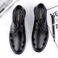 Special big salenew arrivalmen leather sandals summer breathable leather shoes middle-aged and elderly soft bottom dad hole shoes cut out