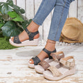 plus size  spring/summer new buckle strap peep-toe wedge heel platform stitched sandals