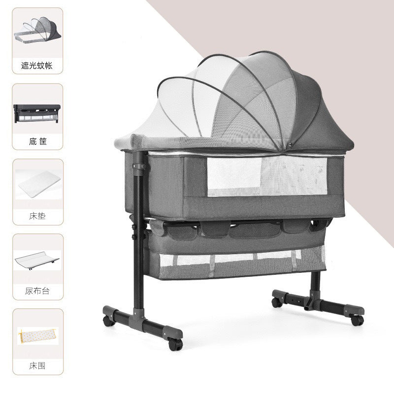 Newborn multifunctional crib convertible to big bed, baby bed, bassinet, foldable, mobile, adjustable height, portable