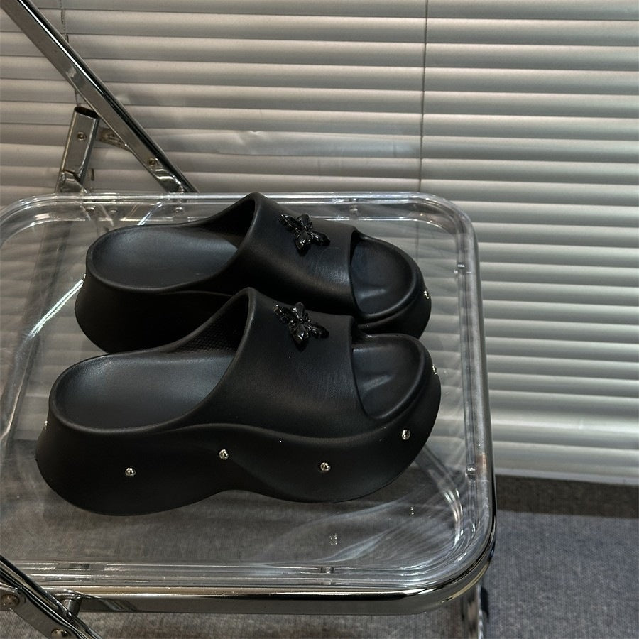 Thick sole slippers for women outwear summer 2026new arrival travel summer one-line sandals slippers for students to increase height