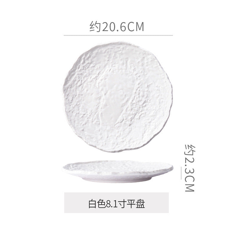 Rock texture minimalist ceramic western dinnerware black and white bowls plates dishes restaurant hotel high-end plating fruit salad bowl