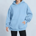 cross-border e-commerce women's fashion: european and american summer new arrivals - solid color, unique casual hooded long sleeve loose fit sweatshirt