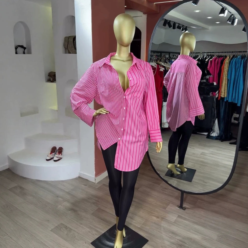 European and american cross-border women's clothing:  summer new arrival - elegant and loose-fitting printed lapel button-down long-sleeve shirt top