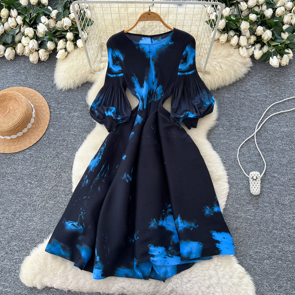 spring new arrival: royal court style retro stand collar dress - european & american socialite design, cinched waist, single-breasted button, printed maxi dress