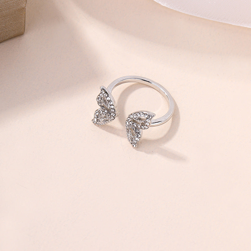 Wholesale diamond-studded open ring - european & american cross-border fashion jewelry, butterfly ring, versatile minimalist handpiece for women