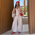 European and american women's clothing  autumn new collection: sweet and fresh polka dot collar batwing sleeve high-waisted lantern pants two-piece set