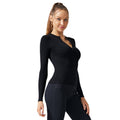 Long sleeves tight-fitting fitness clothes casual running zipper slimming look yoga clothes women's v-neck sports topsoutwear fitness clothes