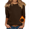 european and american cross-border  new women's round neck 7/8 sleeve solid color fleece-lined base layer top