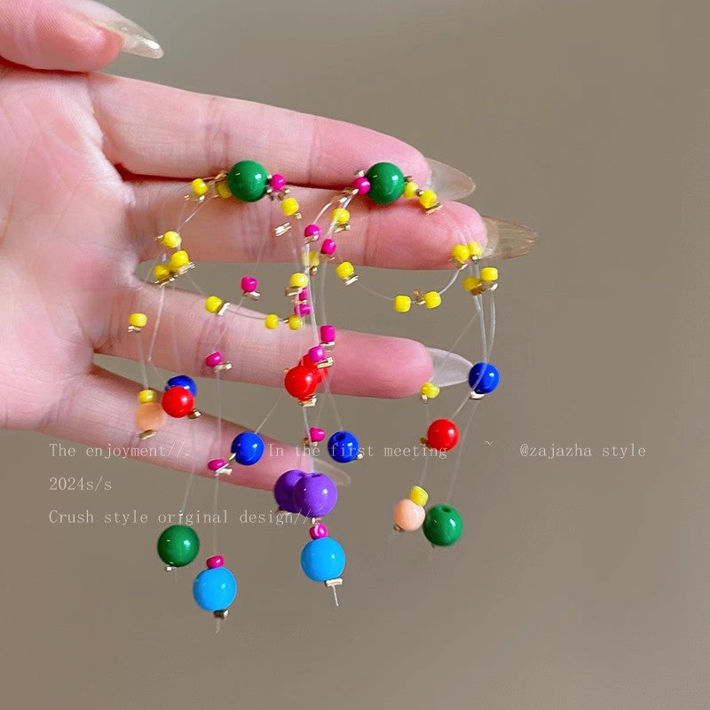 Dopamine candy color beaded tassel fashion vacation earrings - unique, chic, versatile earrings wholesale