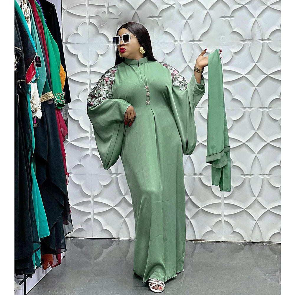 new long robe dress african export  women's plus size chiffon dress with headscarf