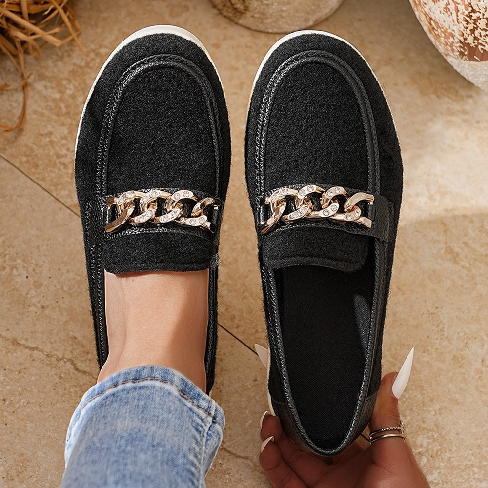 slip-on plus-size loafers for women, new autumn  collection, metal chain platform loafers wholesale