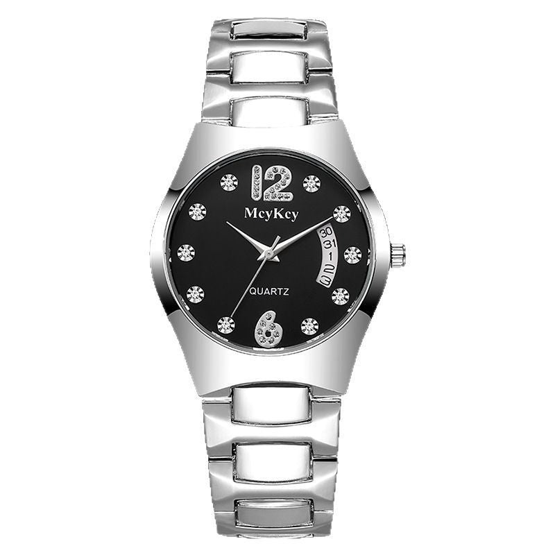 Mcykcy manufacturer's supply list: roman numeral diamond calendar solid tungsten steel two-tone deep waterproof men's watch - silver