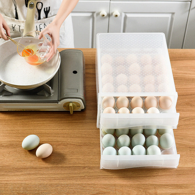 Egg storage box Household grid egg crisper Drawer type double-layer egg box Large capacity refrigerator food box