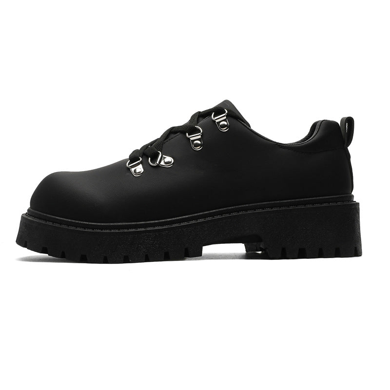 Men's shoes 2026 new arrival carbon black mickey derby shoes niche style original workwear thick sole heightened big toe casual leather shoes
