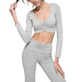 New arrival cationic high elastic yoga suit shirred drapedloose loose wide leg pants sports long sleevestops women