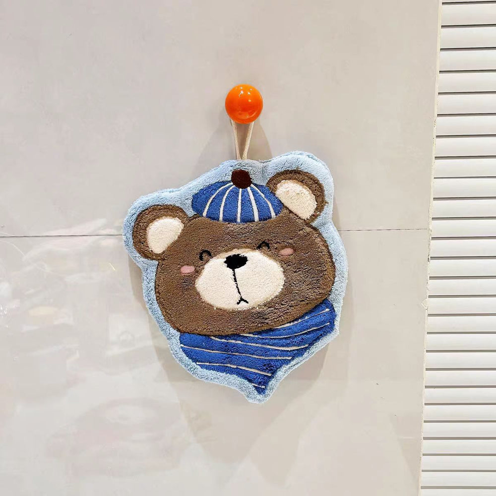 New arrival hanging thickened super absorbent cute cartoon hand towel coral velvet small square towel kitchen and bathroom dual use