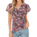 Amazon fashion ruffles sleeve formal casualshirt women's  summer new printing v necktops
