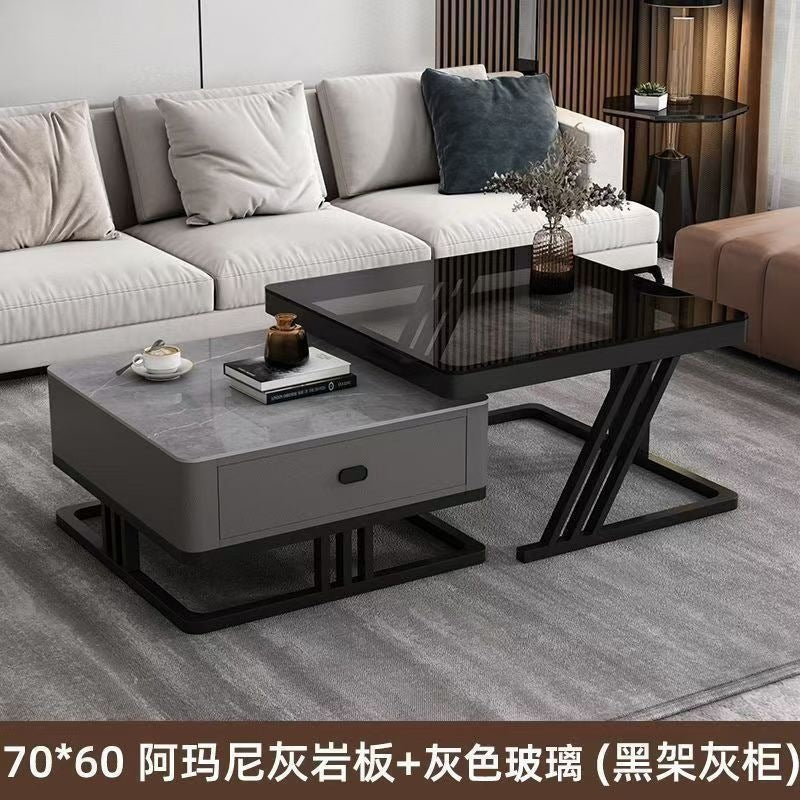 Modern minimalist extendable coffee table, luxury home rock slab coffee table, minimalist small apartment square modular coffee table
