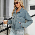 European and american cross-border e-commerce women's autumn new arrivals:  independent store washed vintage rhinestone-embellished denim jacket top