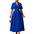 D639 european and american cross-border foreign trade  new lapel short-sleeved high waist lapel large swing mid-length foreign trade dress