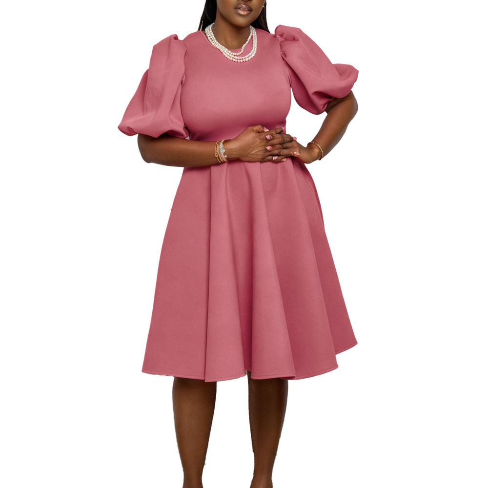 C8656  cross-border e-commerce  new women's fashionable and elegant round neck puff sleeve dress