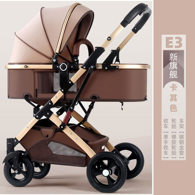 Newborn baby sleeping blue reversible, sit or lie down, high view baby stroller, foldable shock absorber stroller, two-way baby stroller