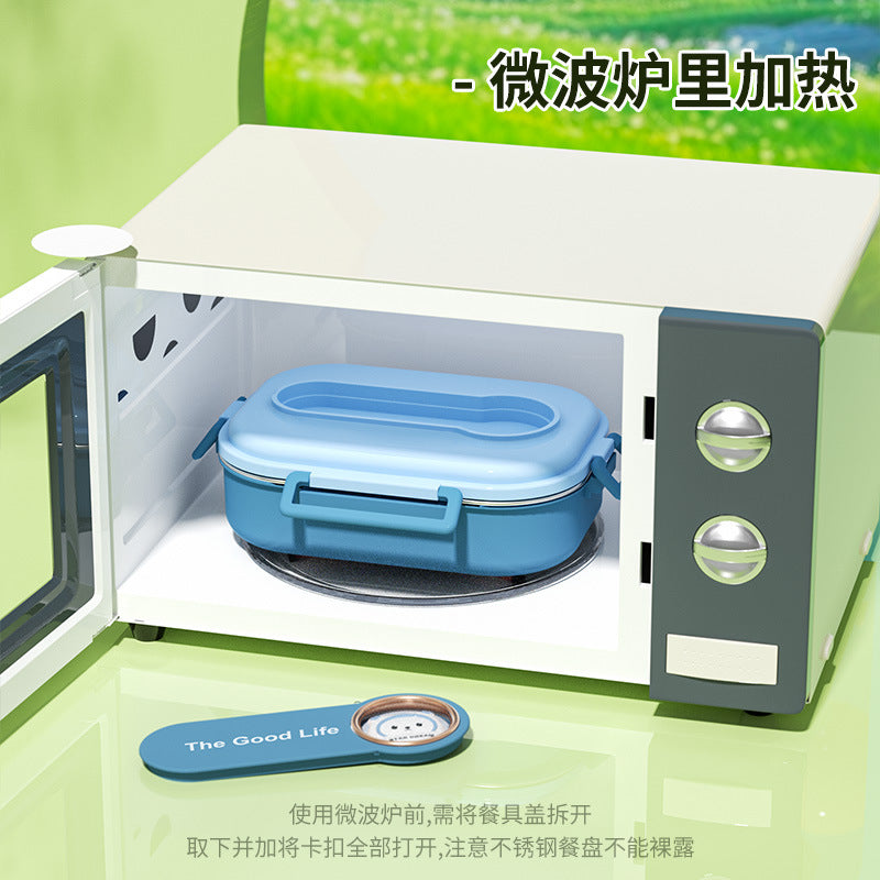 Korean primary school student lunch box 304 stainless steel children's grid lunch box, student lunch water filling and thermal insulation bento plate