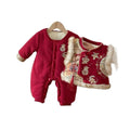 Winter clothes for full moon, 100 days, first birthday dress, red baby new year greetings, festive jumpsuit, baby thickened new year climbing suit