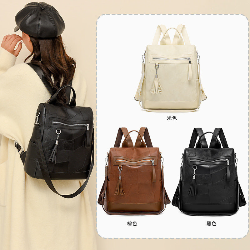 Backpack women's 2024 new high-end large-capacity casual backpack simple and fashionable college student anti-theft schoolbag