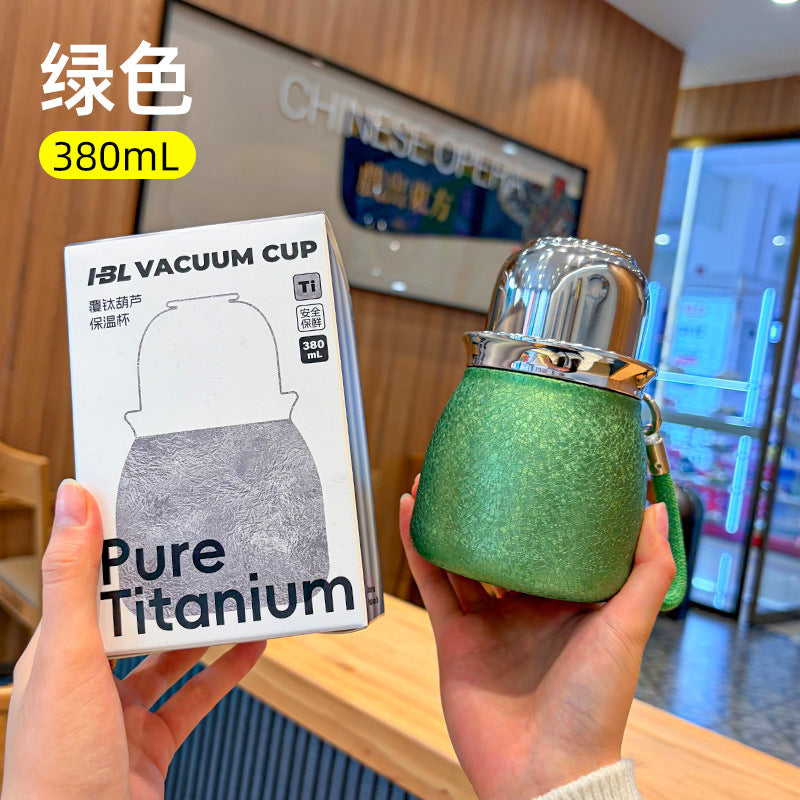 New titanium-coated gourd mug - stylish, pocket-sized insulated tumbler with carry strap for outdoor use - perfect for both men and women