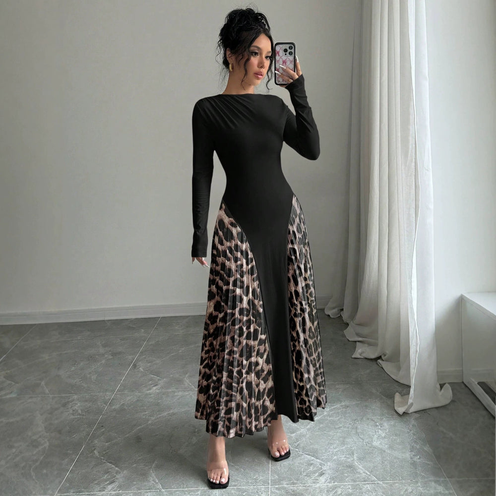 Amazon cross-border e-commerce new long-sleeved knitted maxi dress with ruched detail - elegant style