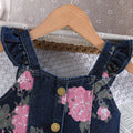 girls' summer denim outfit: sweet floral print cami top + pleated mini skirt