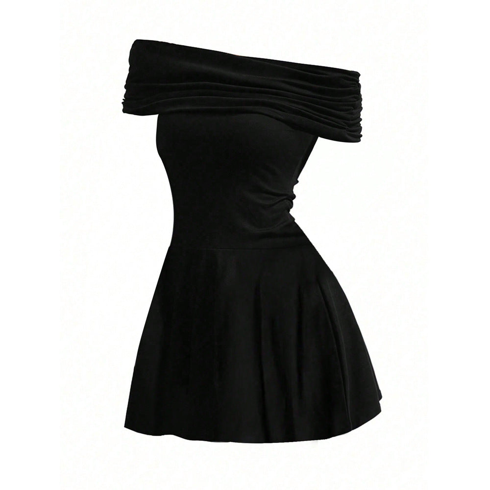 Amazon cross-border women's fashion : sweet & spicy off-the-shoulder mini dress - new summer collection, high-waisted, one-shoulder design